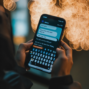 A close up of a phone screen while texting